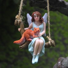 新款跨境秋千花仙子松鼠树挂微景观花园天使仙女装饰品美少女树脂