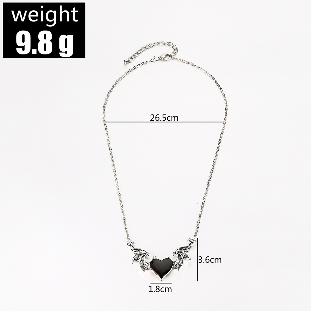 new retro gothic demon wings heart-shaped dripping oil necklace wholesale nihaojewelry