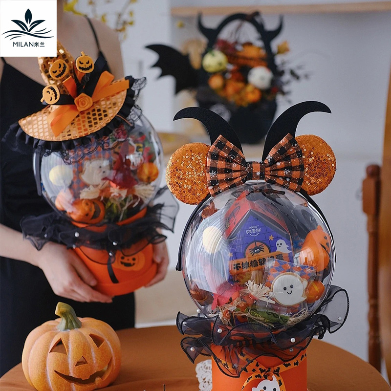 Accesorios ramo de Halloween calabaza bruja diadema acrílico bola abrazo cubo regalo hecho a mano DIY material