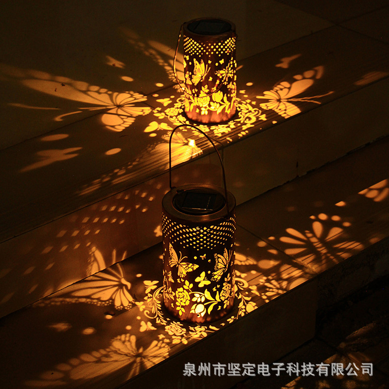 Cross-border wrought iron lantern solar light courtyard hanging lighting outdoor waterproof decorative lantern led light