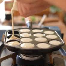 鑄鐵章魚小丸子鍋家用無塗層不粘鍋烤鵪鶉蛋模具生鐵煎蛋鍋平底鍋