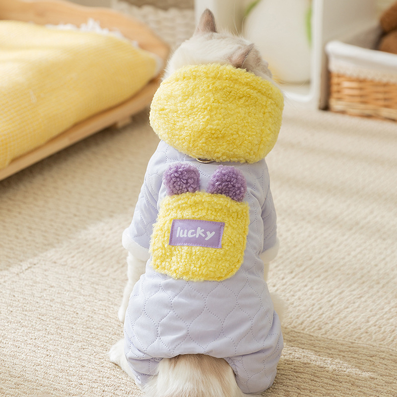 고양이 옷 가을, 겨울 두꺼운 누비 이불 주머니 견인 네 다리 면 옷 파란 고양이 새끼 고양이 털이없는 고양이 애완 동물 의류