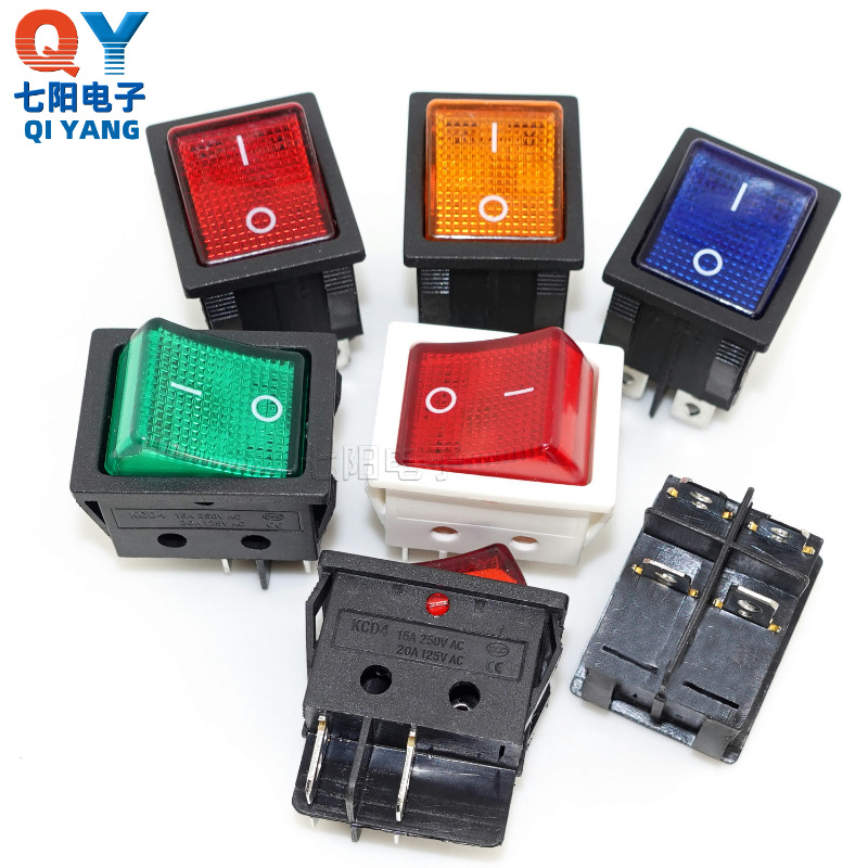 KCD4双卡四脚带灯跷板电源开关 大D4双耳朵船型开关25*32大电流