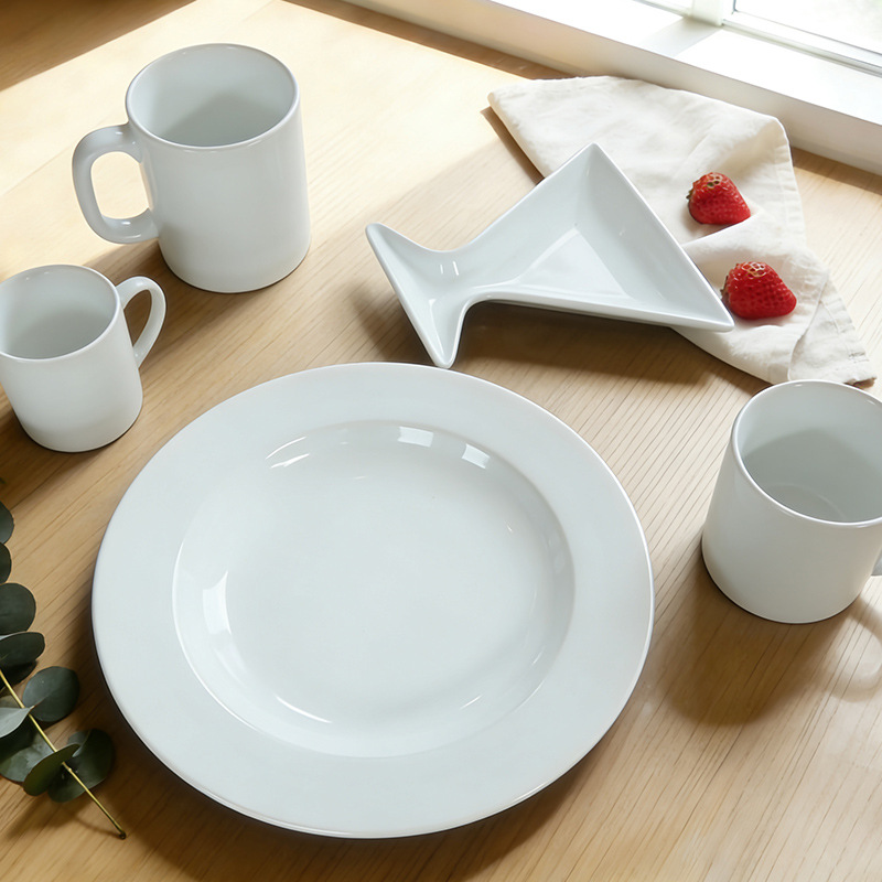 Juego de Vajilla de Cerámica de Porcelana, Esmaltado Blanco, Color Sólido, para Hotel, Restaurante y Hogar image 4