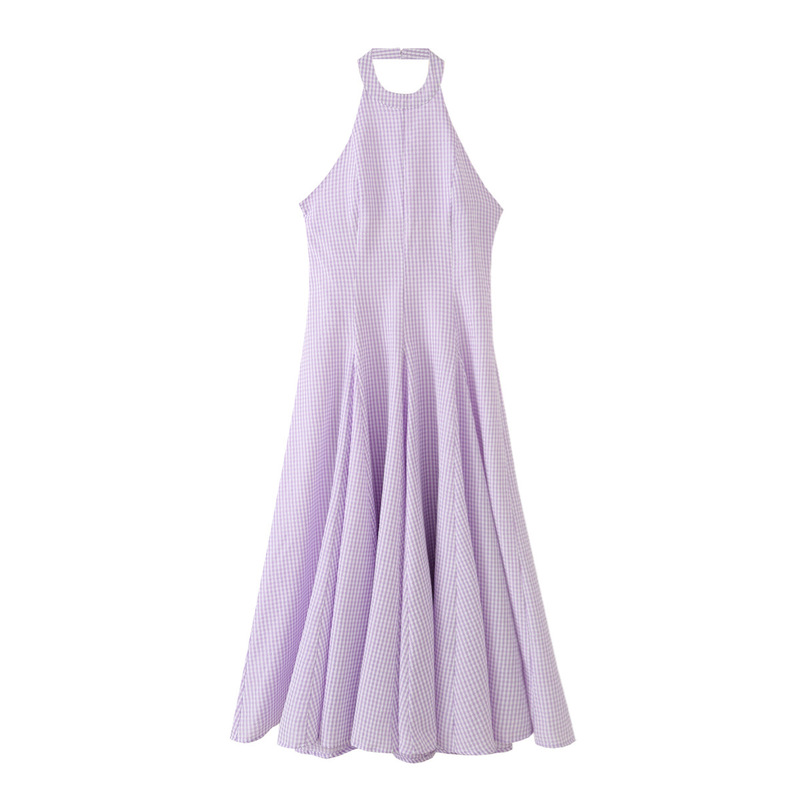 Zg Foreign Trade Women's Clothing New Model 2026 Summer Purple Spicy Girl Halter Neck Fluffy Small Plaid Dress 3152382 Zg Foreign Trade Women's Clothing New Model 2026 Summer Purple Spicy Girl Halter Neck Fluffy Small Plaid Dress 3152382