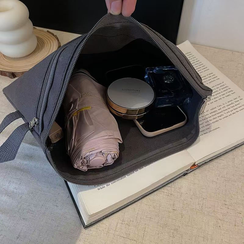 Bolsa de archivo portátil con cremallera de lona de gran capacidad A4, información de la bolsa de matrícula, bolsa para libros, multicapa y doble capa para estudiantes