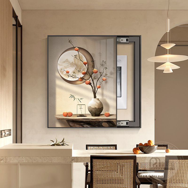 Electric meter box decorative painting 2023 new Persimmon Ruyi hanging painting new Chinese simple electric box covering Vertical mural