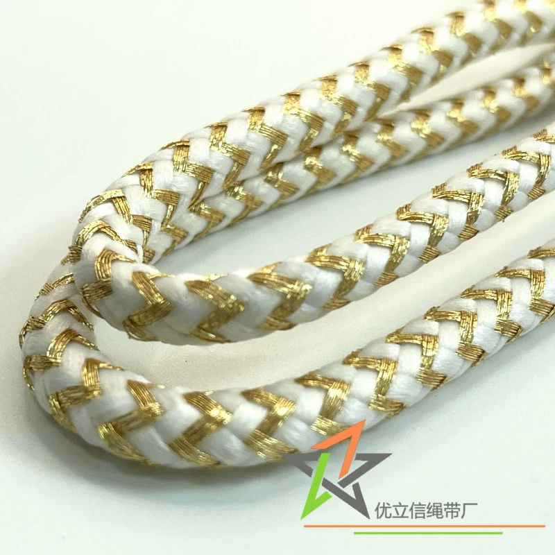 6 мм белый белый полиэстер двухцветная веревка с золотым шелком