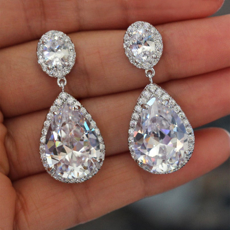 Fashion Simple Water Drop Zircon Copper Earrings Wholesale display picture 4