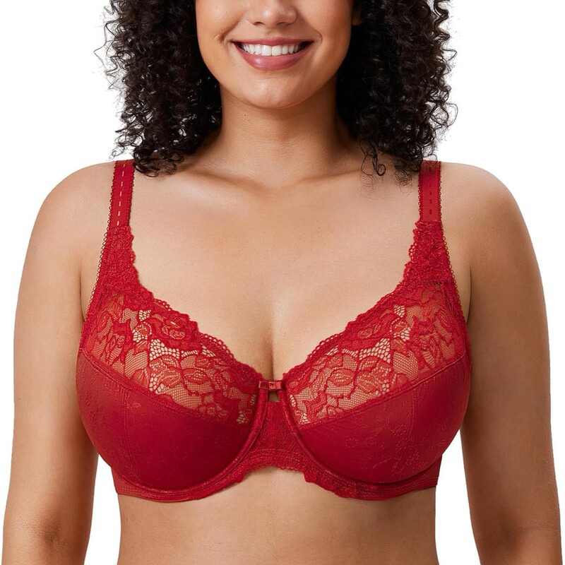 Delimira Women's Plus Size Full Coverage Underwire Unlined Breast Reduction Lace Bra Delimira Women's Plus Size Full Coverage Underwire Unlined Breast Reduction Lace Bra