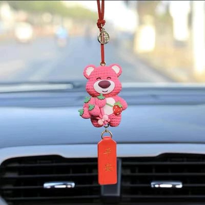 safe car pendant decoration supplies – Car hanging - strawberry-bear-ping-an-red