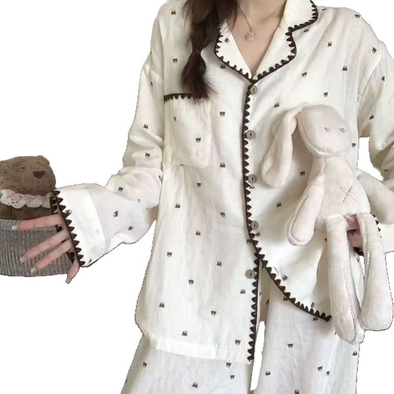 2024新型春秋タイプ長袖長ズボンのパジャマ女性ミルク糸かわいい家庭服2点セット|undefined