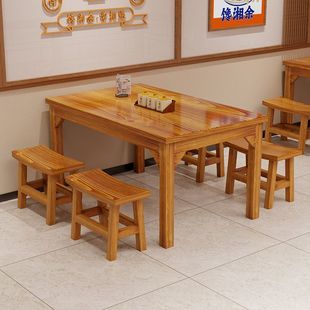Solid Wood Carbonized Hotel Tables and Chairs, Restaurant Fast Food Tables and Chairs, Noodle Shop Snacks, Barbecue Hot Pot Restaurant Commercial Dining Table and Chair Combination