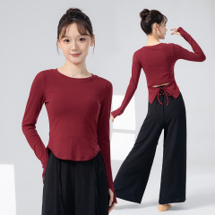 新しい現代のダンス服の女性の丸首の練習服はスリムに見えます。