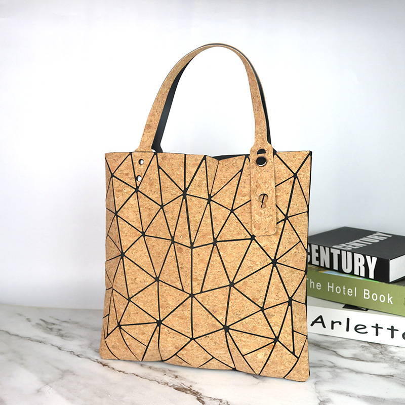 Tree Bark Cork Geometric Bag Tote Bag Women's High-End Underarm Bag Handbag Fashionable Pleated Foldable Shopping Bag