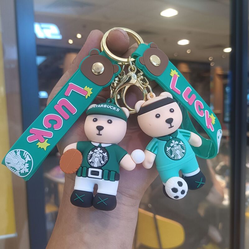 Cartoon Cute Starbucks Bear Barista Doll Keychain Milk Tea Cup Key Pendant Doll Machine Small Gift