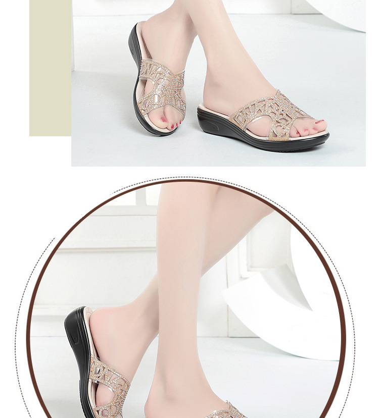 Dép xỏ ngón nữ đế bệt da thật đính đá rhinestone — Màu vàng chi tiết 12