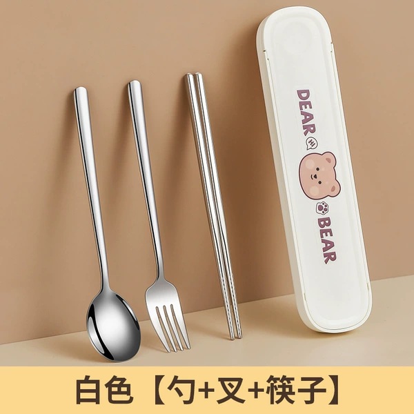 White box natural color tableware 3-piece set (304 chopsticks and spoons + box)