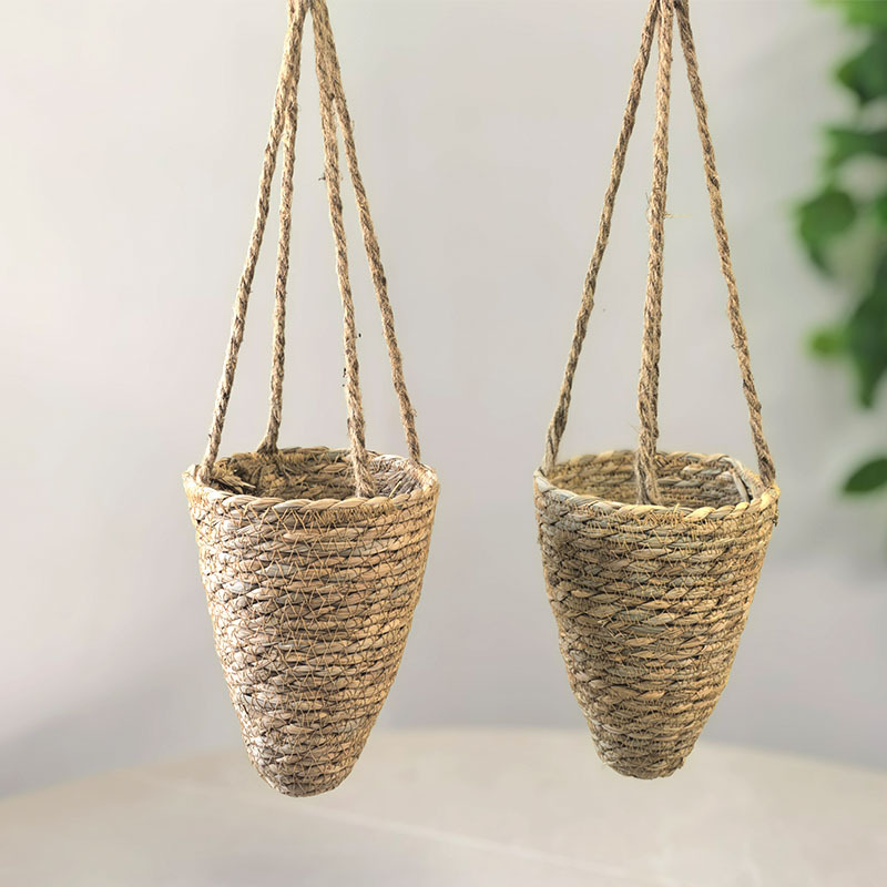 tejido de paja colgando cónico cestas de grasa verde tejido a mano cestas de plantación verde cestas colgantes balcón cestas colgantes decorativas