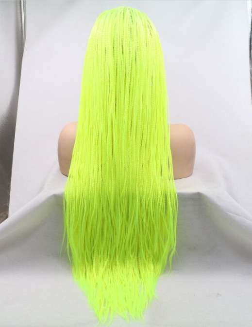 Amarillo Amazon trenza sucia de tres hilos peluca europea y americana encaje delantero de mujer trenza de fibra química tocado LW0250