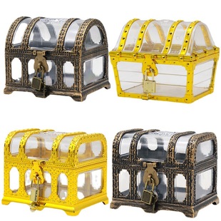 Cross-border Hot Sale Plastic Pirate Chest Toy Children's Treasure Chest Gem Gold Coin Large Treasure Chest Props Jewelry