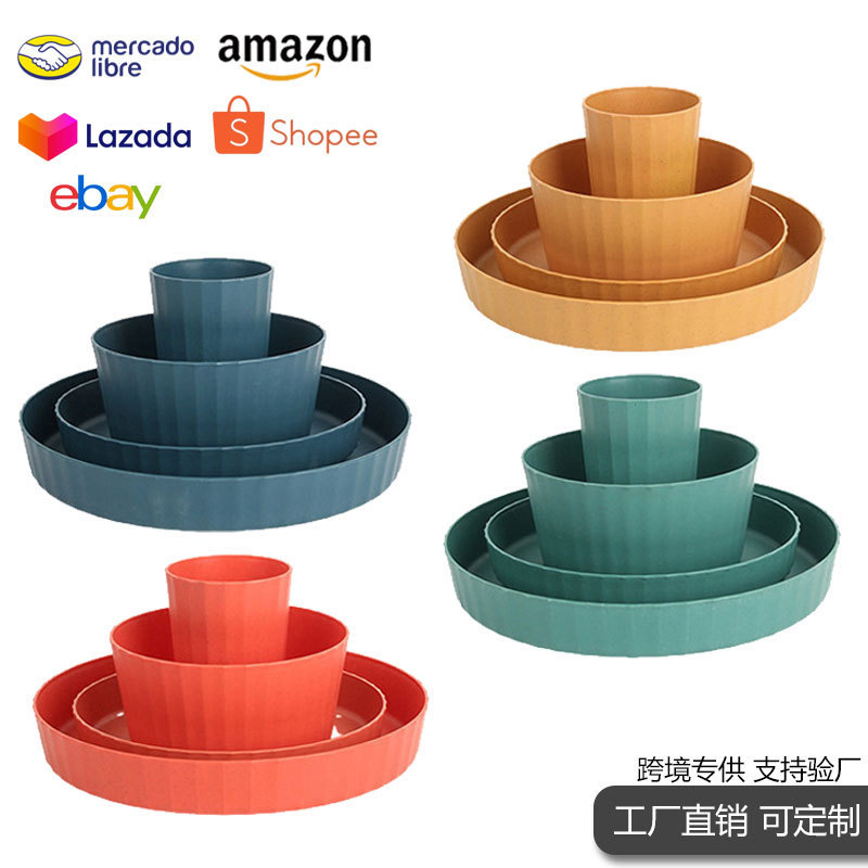 Cross-Border Tableware Set, Wheat Straw Lightweight Bowl, Plate, and Cup Combination, Household Plastic Dinner Plates, Rice Bowls, Water Cups Wholesale Cross-Border Tableware Set, Wheat Straw Lightweight Bowl, Plate, and Cup Combination, Household Plastic Dinner Plates, Rice Bowls, Water Cups Wholesale