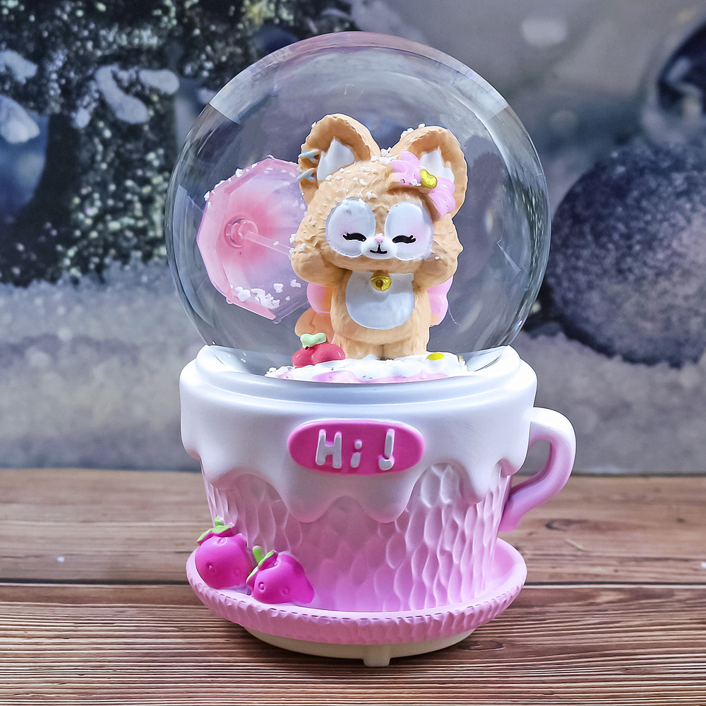 Caja de música con bola de cristal de dibujos animados, adornos de resina, copo de nieve, caja de música creativa para regalo de cumpleaños y Navidad para niños