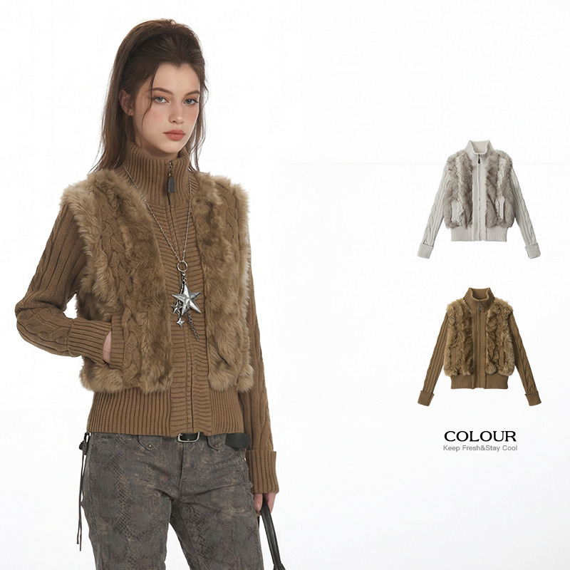 Heyhenry Lamb Wool Winter Short Thickeneded Sweater Jacket Korean Style Warm Retro High Collar Furry Cotton Jacket