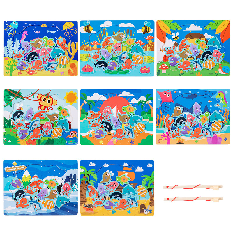 Juegos de pesca magnética divertidos juguetes multi-estilo tema marino para bebés puzzle educación temprana iluminación cognitiva