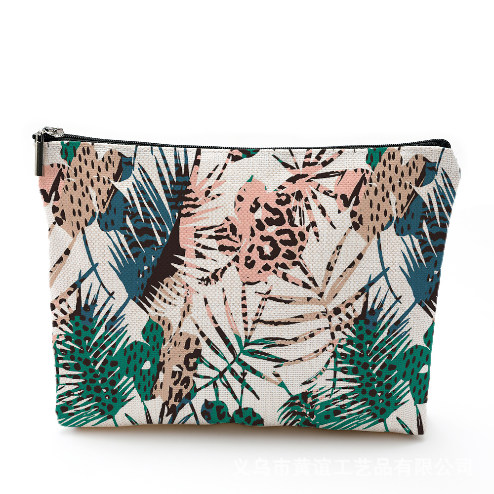 热带化妆包防水棉麻拉链袋 化妆品饰品收纳袋 旅行洗漱用品收纳包