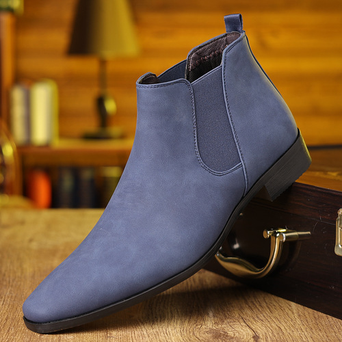 English-style leather boots for men, large size, fashionable Chelsea boots for men, Western and European fashion, slip-on short boots