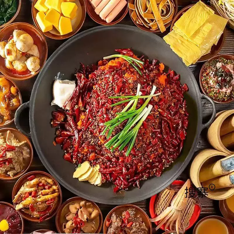 重庆老火锅专用免制搪瓷生铁锅平干锅圆底双耳鸳鸯九宫格铸铁锅