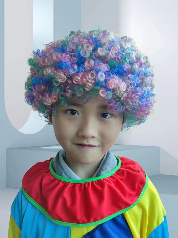 爆炸头假发小丑头套搞笑彩色假发套幼儿园表演区材料彩色短发假发|undefined