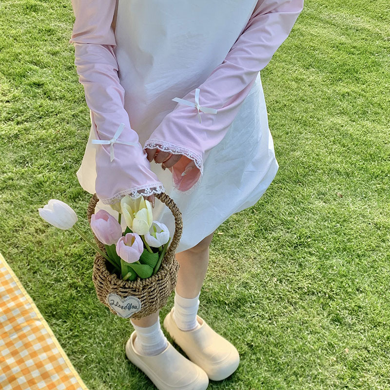 Puños de protección solar de boca grande sueltos de color sólido, encaje, puños ajustables, estilo coreano femenino, verano nuevo estilo, ciclismo, mangas de hielo