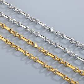 跨境时尚O字链百搭手链 欧美创意3:1斜纹O字链钛钢男士项链套装