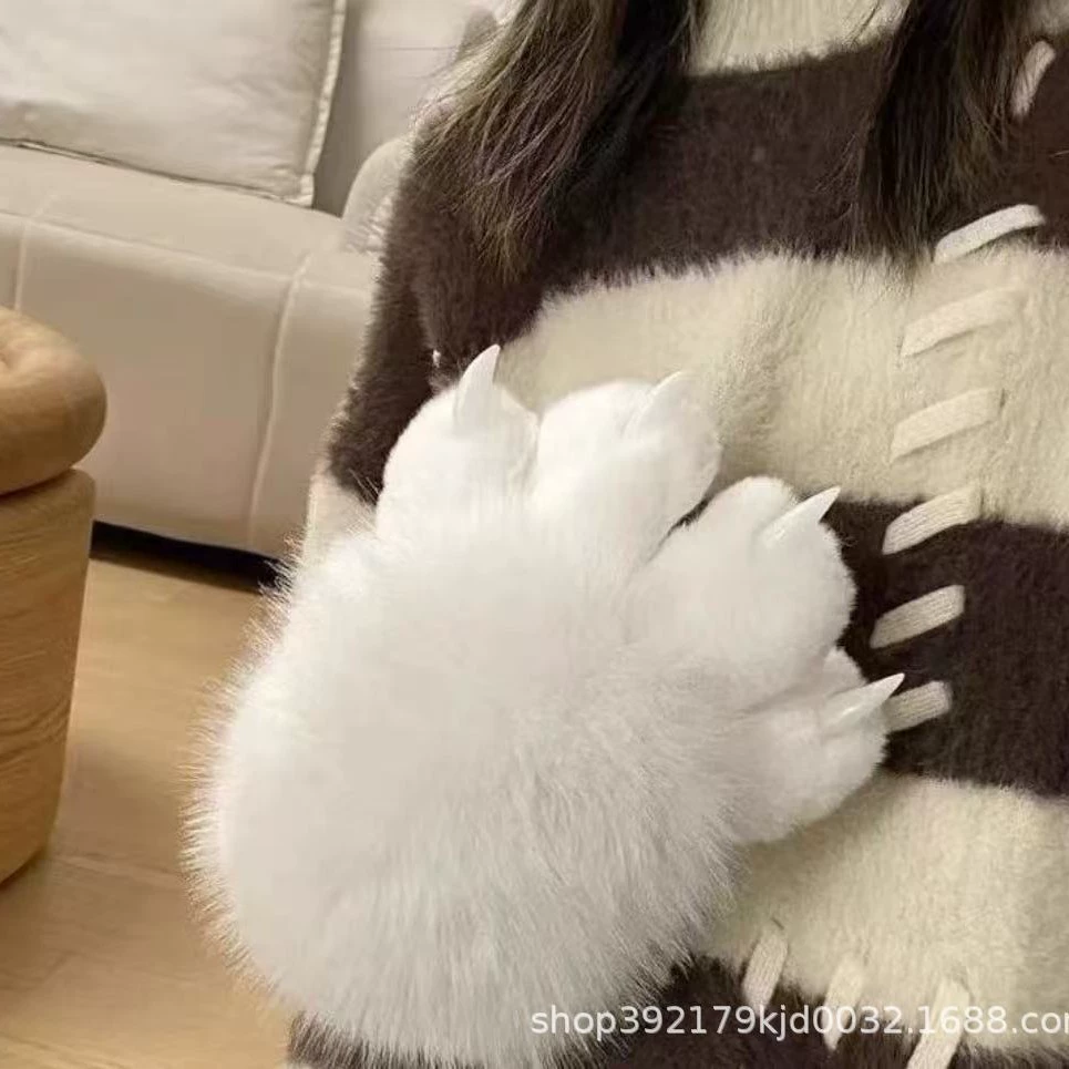 Готовый меховой костюм для рук, цветные перчатки-когти для костюма животного, когти кошки девушки, пищащие когти котёнка