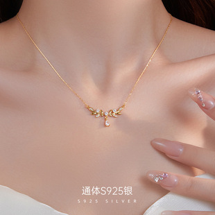 Under the banyan tree S925 silver laurel goddess necklace female high sense diamond wheat ear niche clavicle chain 2024 new