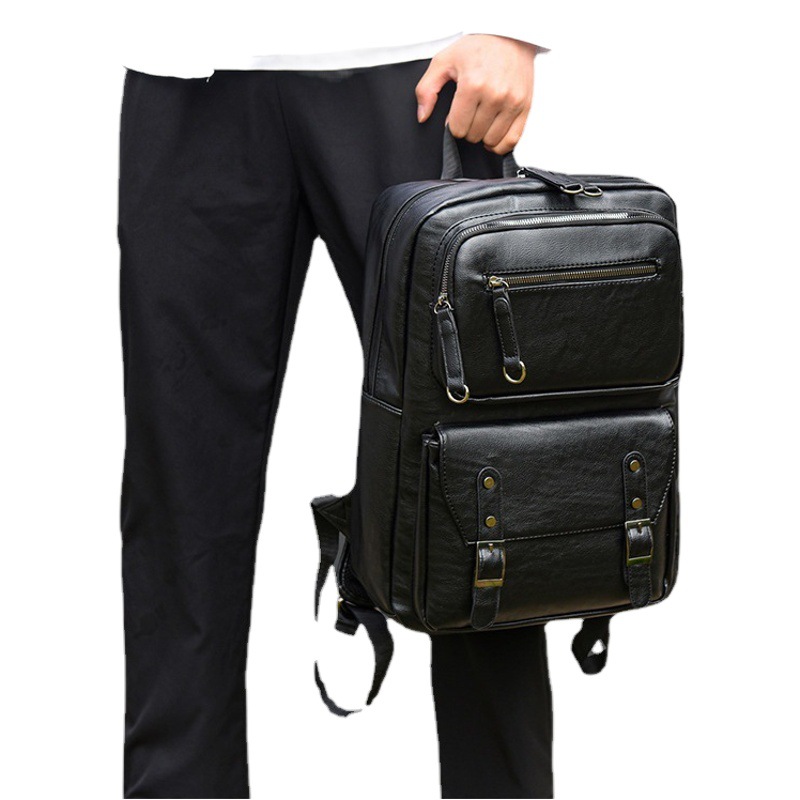 Backpack men's bag large capacity men's business leisure travel trend student computer schoolbag pu leather bag direct sales