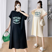 超大码孕妇连衣裙夏装中长款宽松外穿短袖t恤裙300开叉减龄200斤