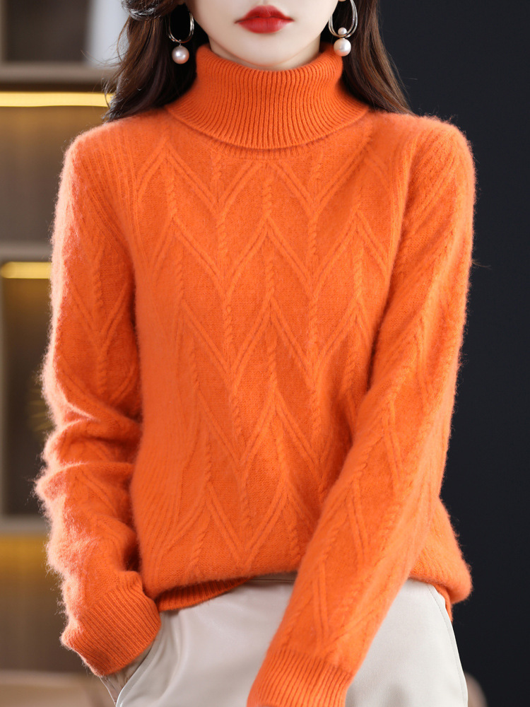 Demi-season woolen solid color knitted long-sleeve