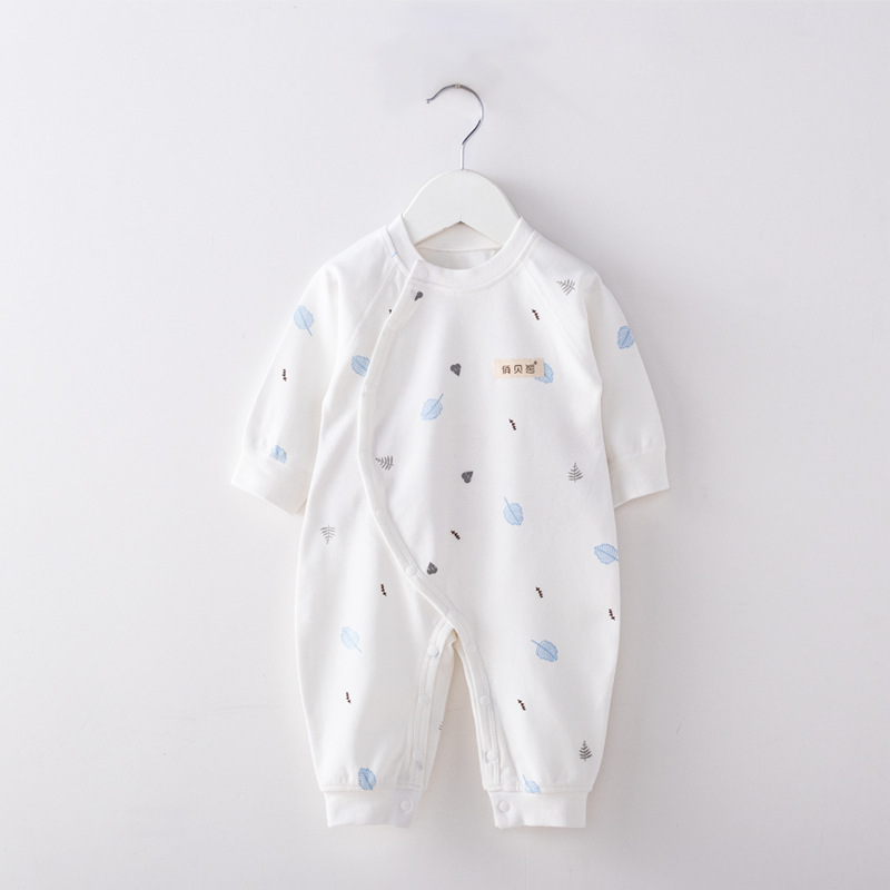 婴儿长袖哈衣宝宝无骨连体衣斜襟系带春季棉儿童长爬连体衣|ms