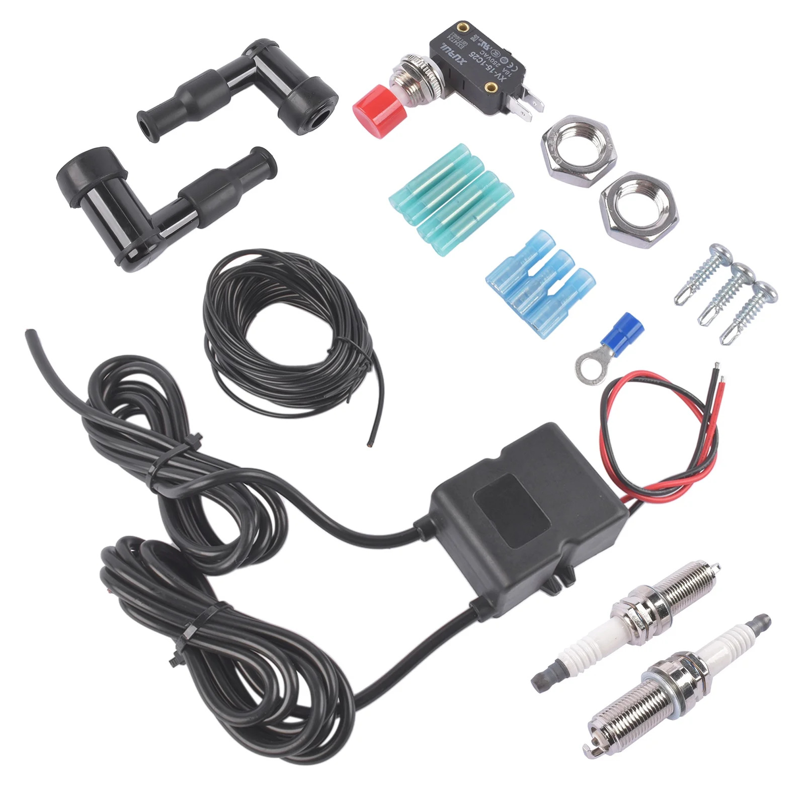 Car exhaust fire kit, dual spark plug ignition, high-voltage ignition module, car and motorcycle modification fire system
