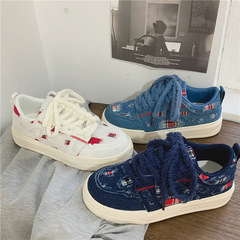 韓版流蘇平底帆布鞋女2023秋季新款牛仔色運動休閒板鞋潮流女鞋子