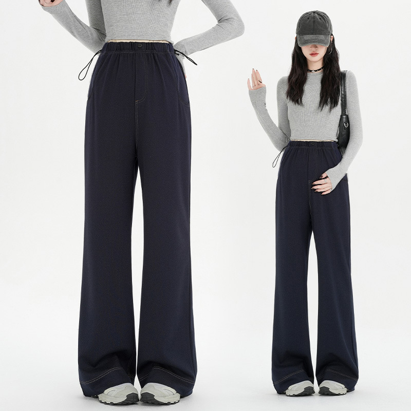 Trendy and Stylish Autumn and Winter Maternity Pants Versatile Elastic Waist Drawstring Straight Casual Loose Slimming Wide-Leg Pants
