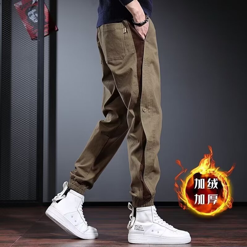 Trendy Brand Cargo Pants for Men, Loose-Fitting Casual Pants, Autumn and Winter Design, Velvet Pants, Handsome Harem Pants for Men