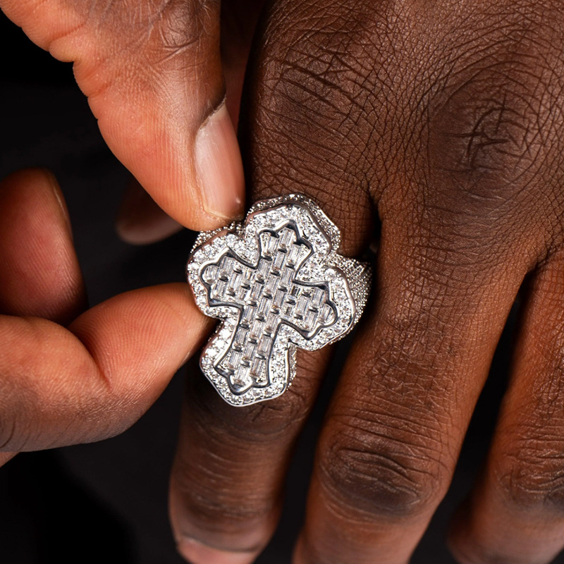 European and American Popular Hip-Hop Retro Rings t Cubic Zircon Personalized Cross Men's Trendyy Rings Fashion Rings Wholesale
