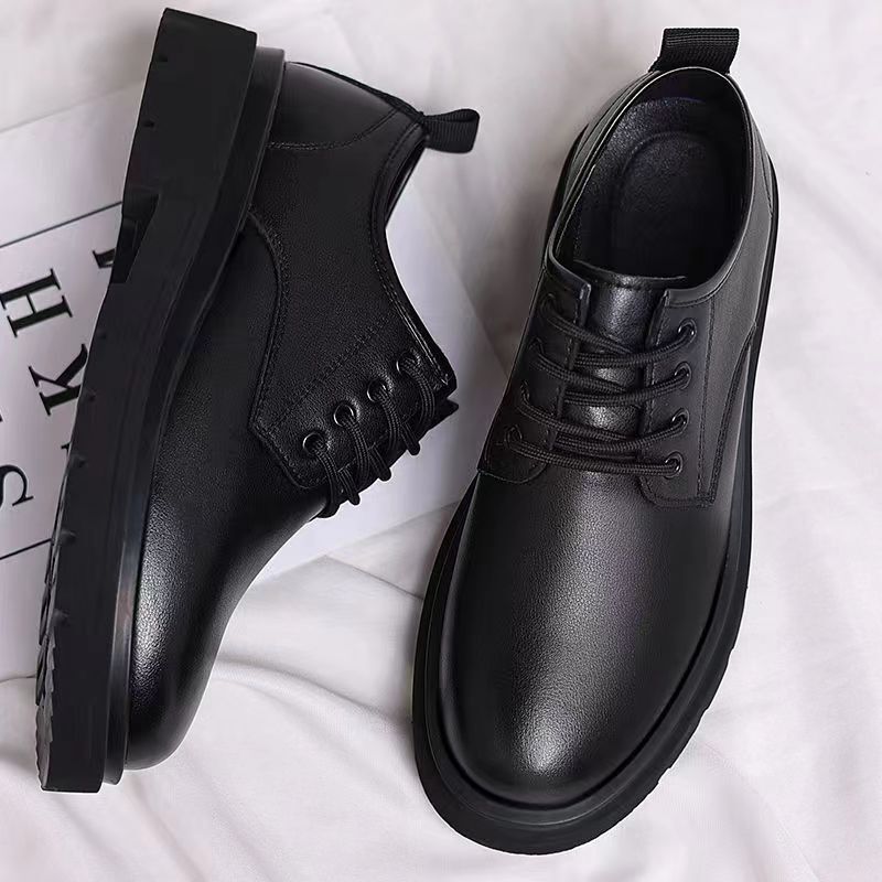 2026 New Men's Leather Shoes, Men's Casual Shoes, British Style Business Shoes, Thick-Soled Trendy Versatile Lace-Up Work Shoes for Men