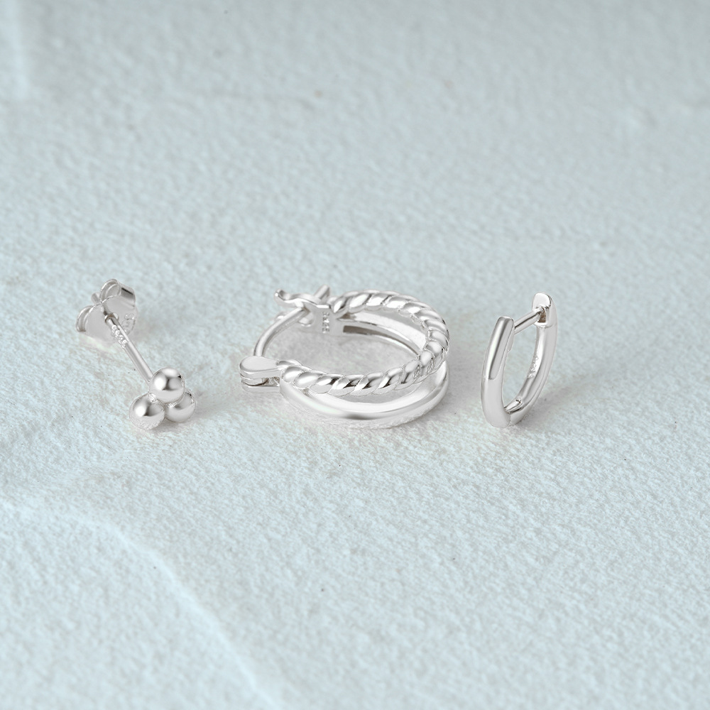 3 Pieces Set Simple Style Commute Geometric Plating Inlay Sterling Silver Zircon Earrings display picture 20