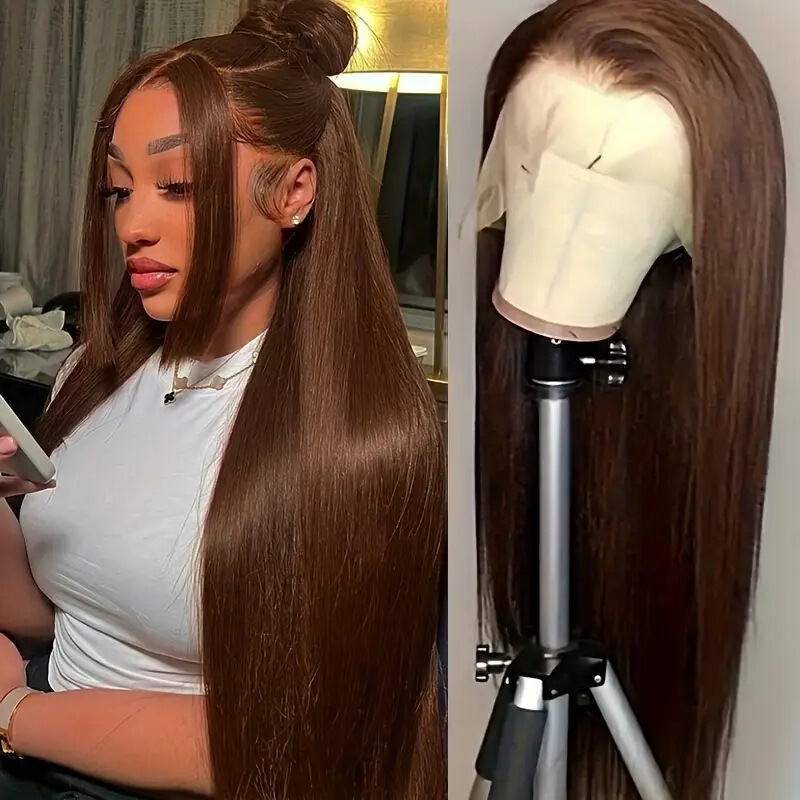 The Same Style as the Front Lace Long Straight Hair, Middle Parted High Temperature Resistant Wig for Women, Brown Temperament Hot Girl Full Headgear The Same Style as the Front Lace Long Straight Hair, Middle Parted High Temperature Resistant Wig for Women, Brown Temperament Hot Girl Full Headgear