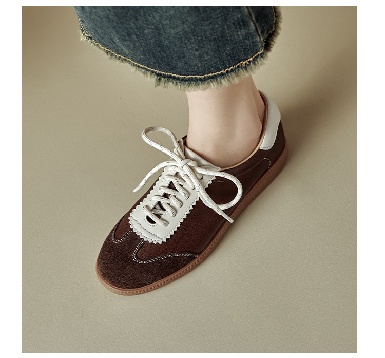 Giày sneaker nữ phối màu dây buộc đế phẳng phong cách thể thao — màu nâu chi tiết 19